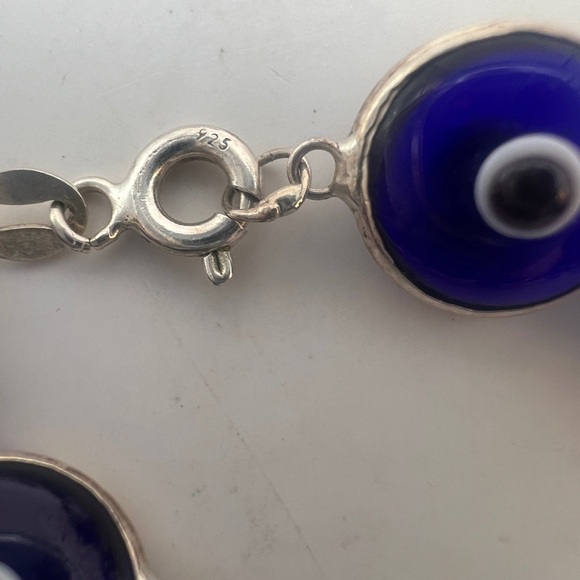 Sterling Silver marked 925 Blue Evil Eye Bracelet - Picture 5 of 6